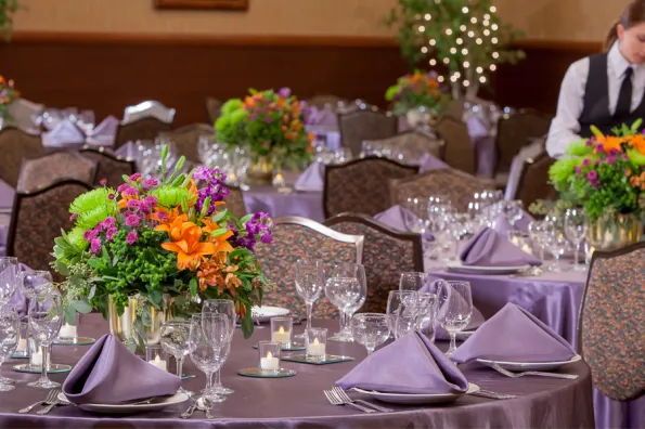 banquet tables set for an event at Little River Casino Resort