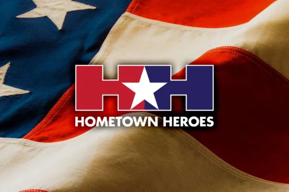 Hometown Heroes Logo over American flag