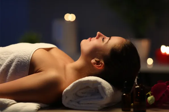 Woman laying on a massage table