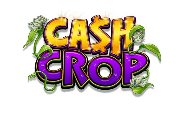 Cash Crop™ slot game logo with golden dollar-themed text, purple lettering, and cash-wrapped vines at Little River Casino Resort in Manistee, Michigan