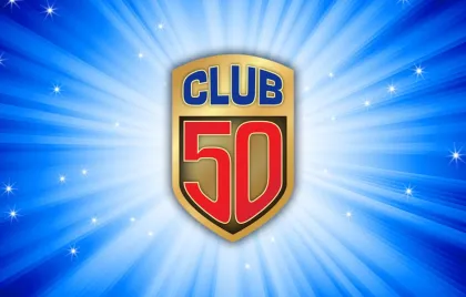 Club 50 logo over a blue starry background