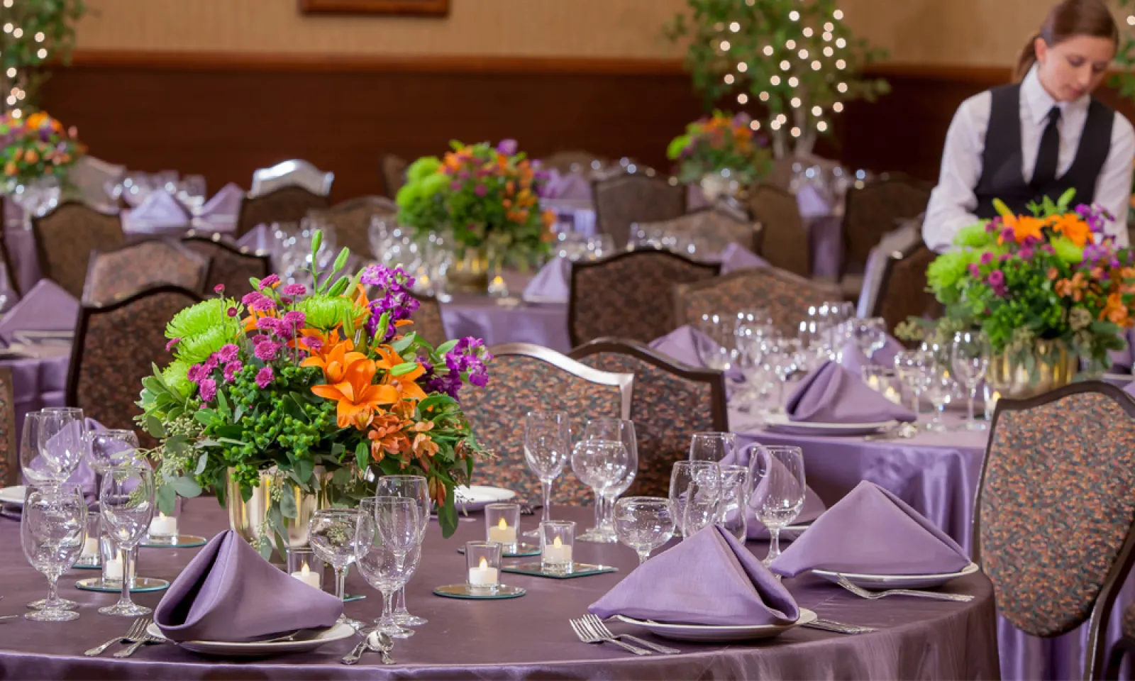 banquet tables set for an event at Little River Casino Resort