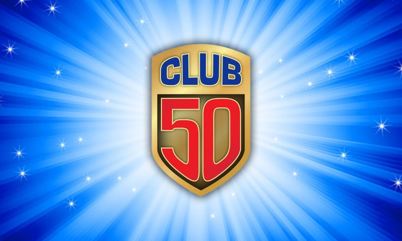 Club 50 logo over a blue starry background