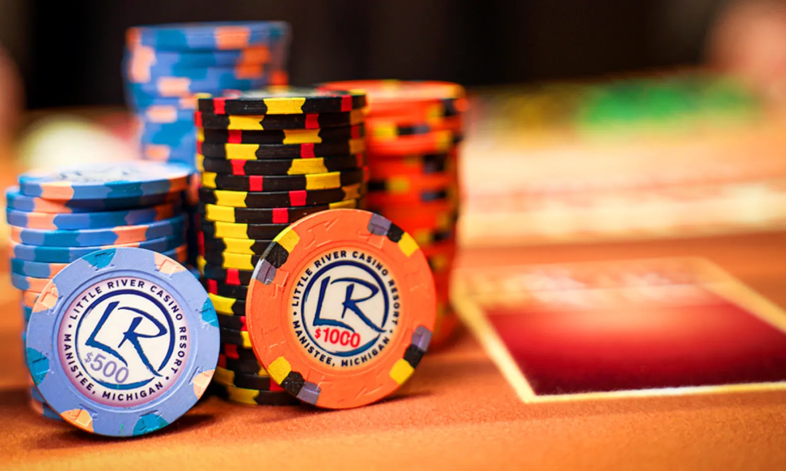 Stacks of $500 and $1000 Little River Poker Chips