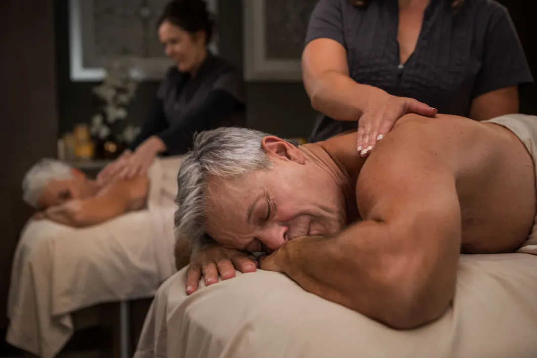 Couple getting a massage at Nectar Spa and Salon in Little River Casino Resort