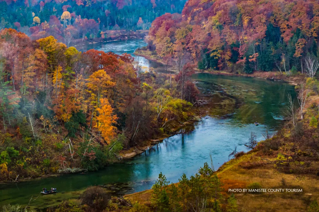 fall colors along the river and lake michigan in Manistee County